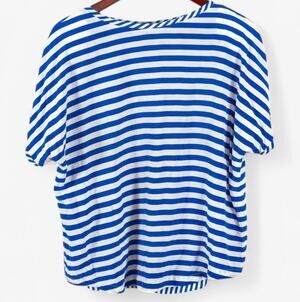 Ellen Tracy Silk Striped Top Nautical Preppy Blue White Size 14